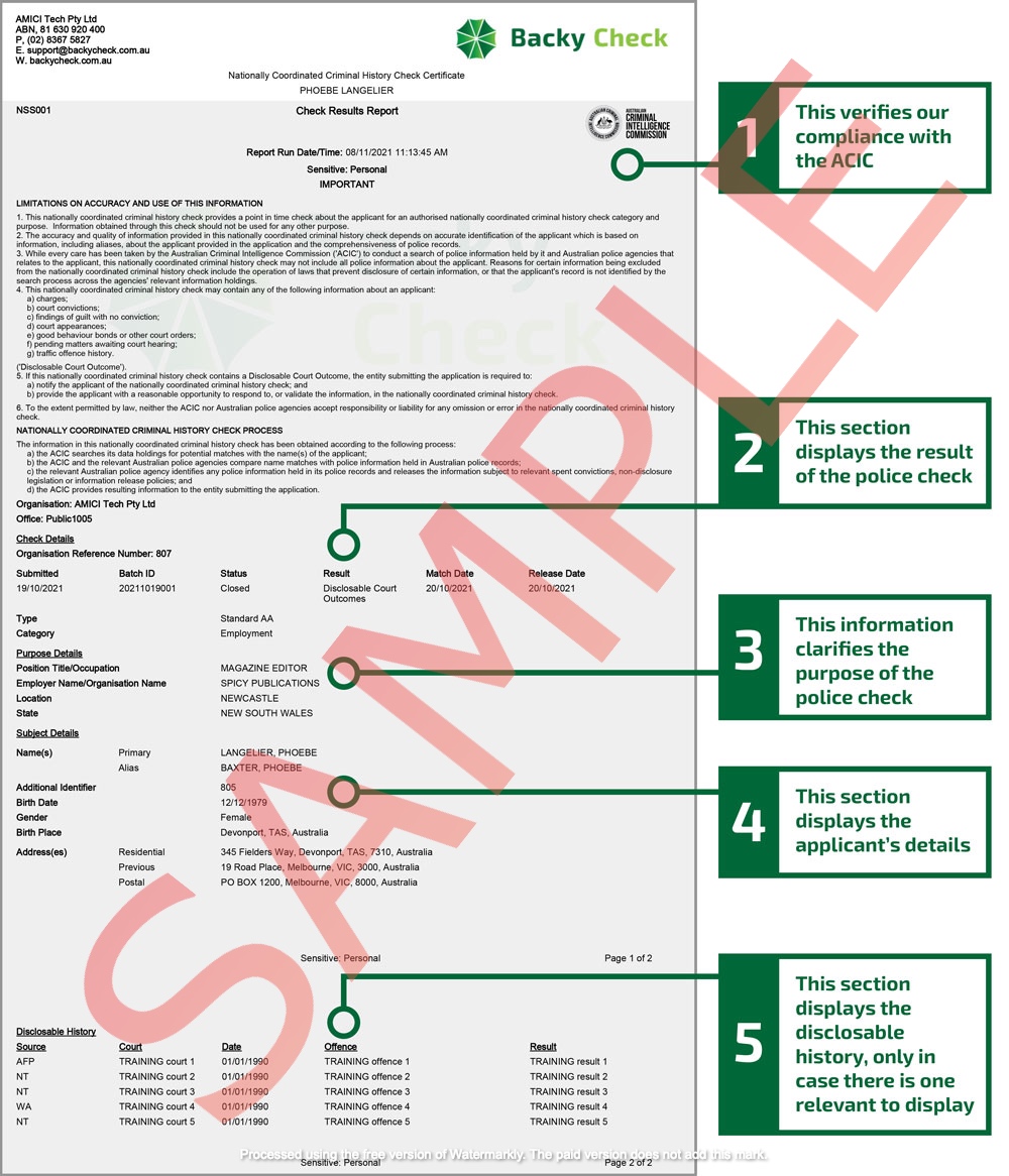 Police Check Report Sample - Backy Check